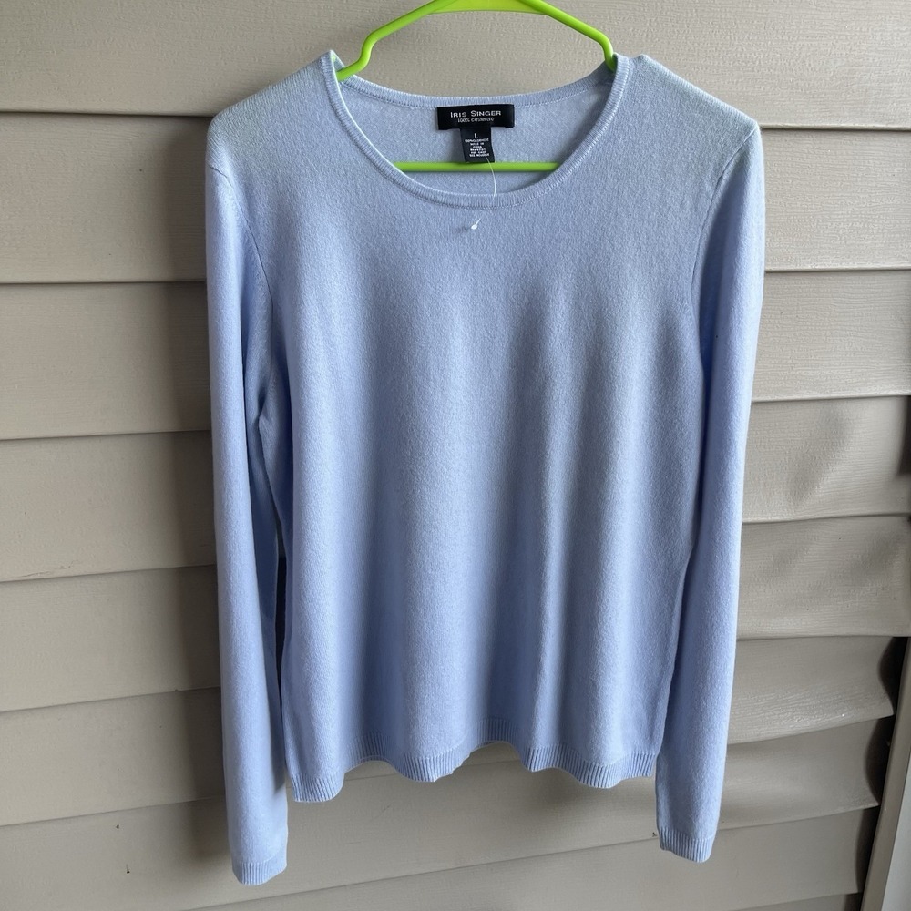 Iris Singer Sweater Womens L Blue Cashmere Pullover Soft Minimalistโ Office Luxe